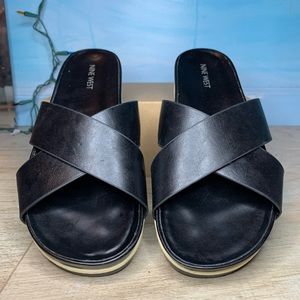 NINE WEST Tomboy Black Leather Slides